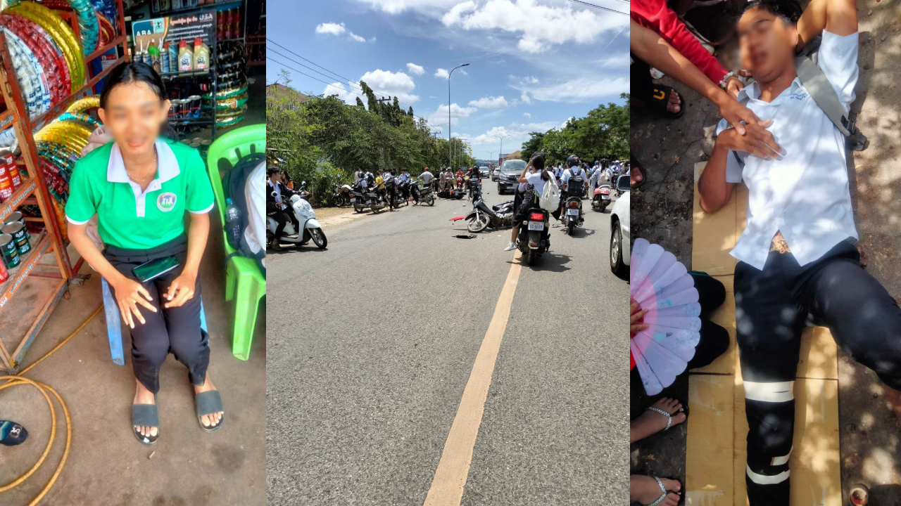 បើកម៉ូតូឆ្លងផ្លូវត្រូវបានម៉ូតួ១គ្រឿងទៀតបើកលឿនមកបុកបណ្ដាលឱ្យដួលរងរបួសធ្ងន់ស្រាល២នាក់