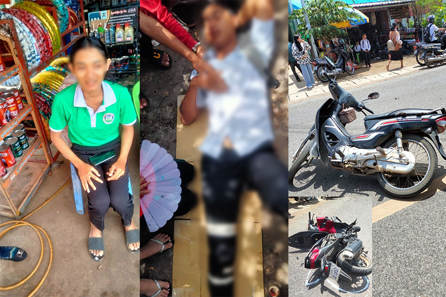 បើកម៉ូតូឆ្លងផ្លូវត្រូវបានម៉ូតួ១គ្រឿងទៀតបើកលឿនបុកបណ្ដាកឱ្យដួលរងរបួសធ្ងន់ ស្រាល២នាក់