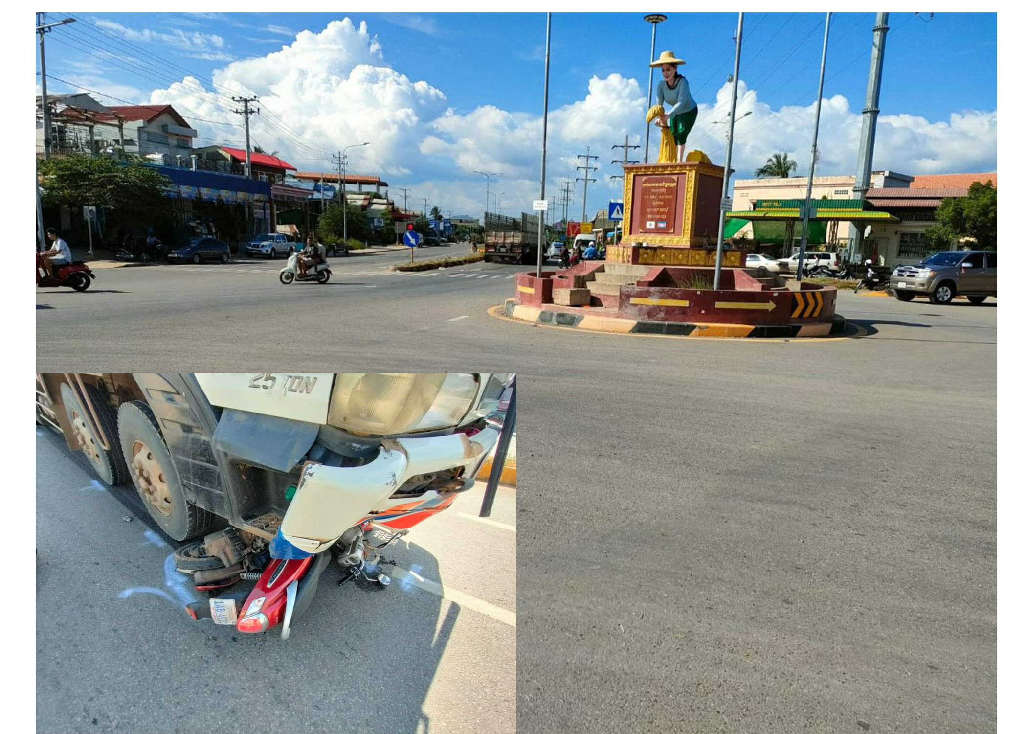 រថយន្តមួយគ្រឿង ប្រភេទដឹកទំនិញបុកម៉ូតូមួយគ្រឿង រងរបួសធ្ងន់០២នាក់ នៅស្រុកមង្គលបូរី