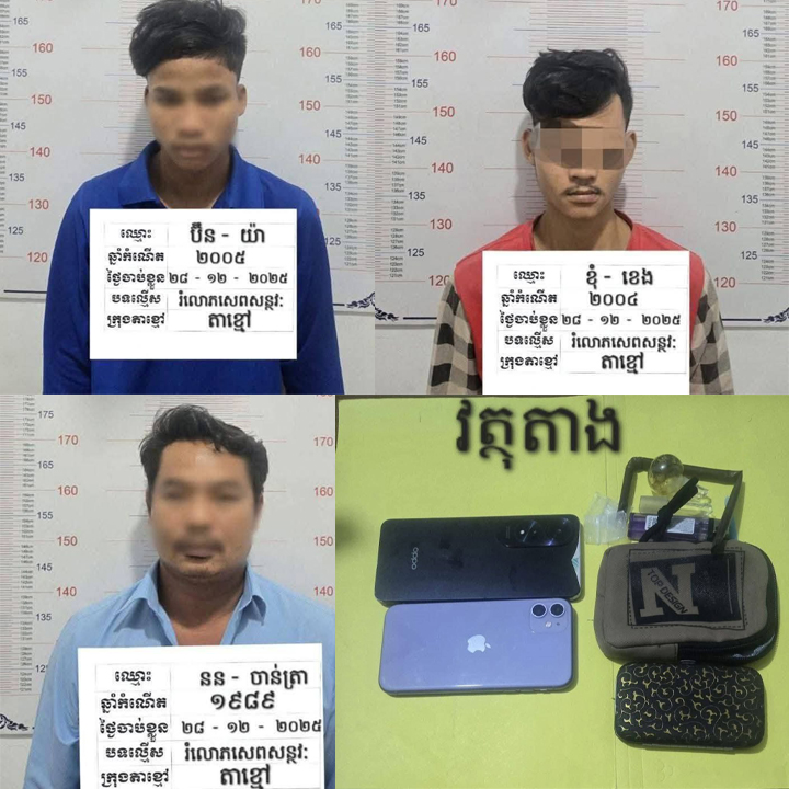 សមត្ថកិច្ចឃាត់ខ្លួនបុរស ចំនួន ០៣ នាក់ ពាក់ព័ន្ធករណីរំលោភបូកលើនារីអនីតិជន ជាថ្នូរកាត់កងប្រាក់ជួលថ្លៃផ្ទះសំណាក់ និងថ្លៃជិះកង់បី