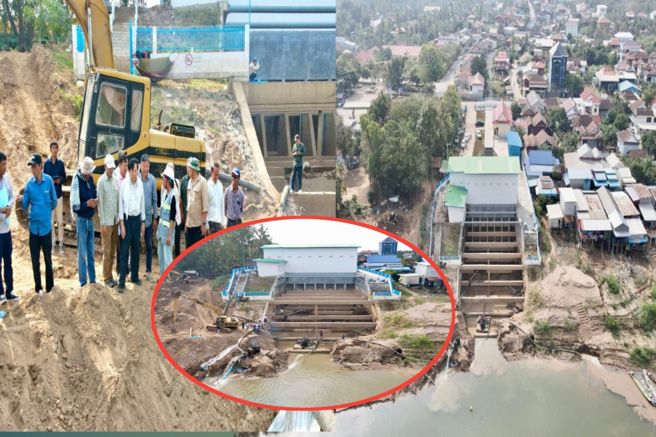 មន្ត្រីជាន់ខ្ពស់ក្រសួងធនធានទឹក ចុះពិនិត្យស្ថានីយបូមទឹកនៃប្រព័ន្ធធារាសាស្ត្រព្រែកពោធិ៍ ក្នុងភូមិសាស្ត្រស្រុកស្រីសន្ធរ ខេត្តកំពង់ចាម